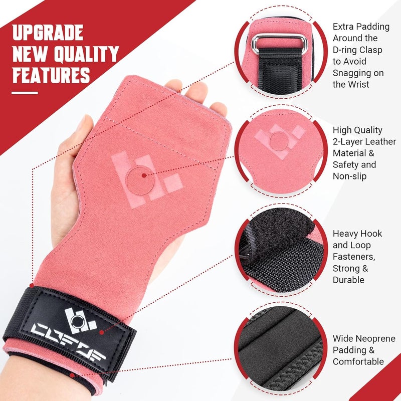 COFOF Weight Lifting Wrist Strap, Double Layer Leather Wrist Strap for Deadlift and Powerlifting, Adjustable Neoprene Padded Gym Workout Lifting Hooks (Pair) - Image 2